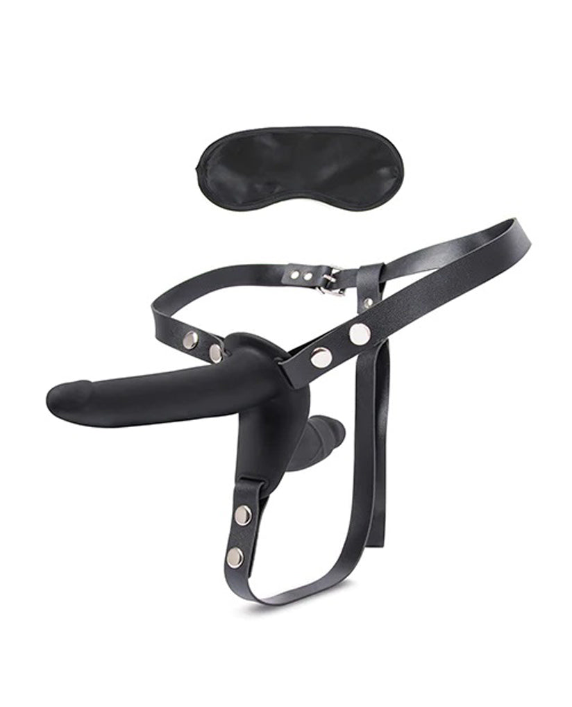 Silicone Strap on Harness Dildo With Internal Penetration - Black EL-LF1810