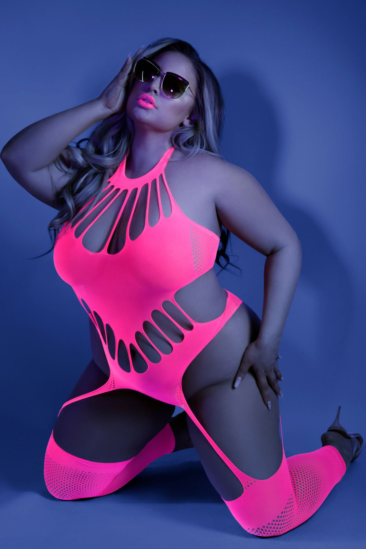 No Promises Teddy Bodystocking - Queen - Neon Pink FL-GL2111-QS-B