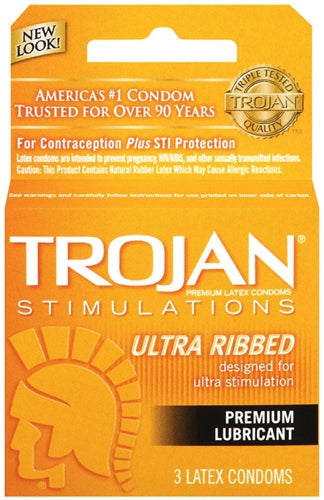 Trojan Stimulations Ultra Ribbed Lubricated Condoms - 3 Pack TJ94050