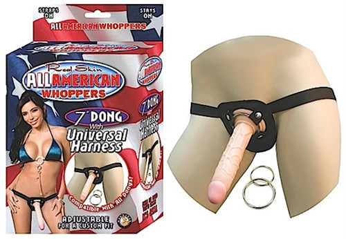 All American Whoppers 7-Inch Dong With Universal With Universal Harness-Flesh NW2325-1