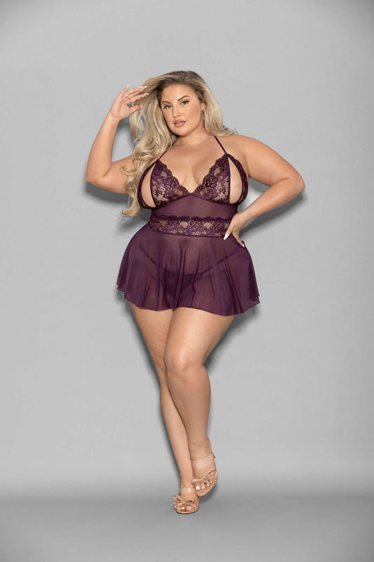 Shorty Babydoll - Queen Size - Plum ES-2183XPLUMQ