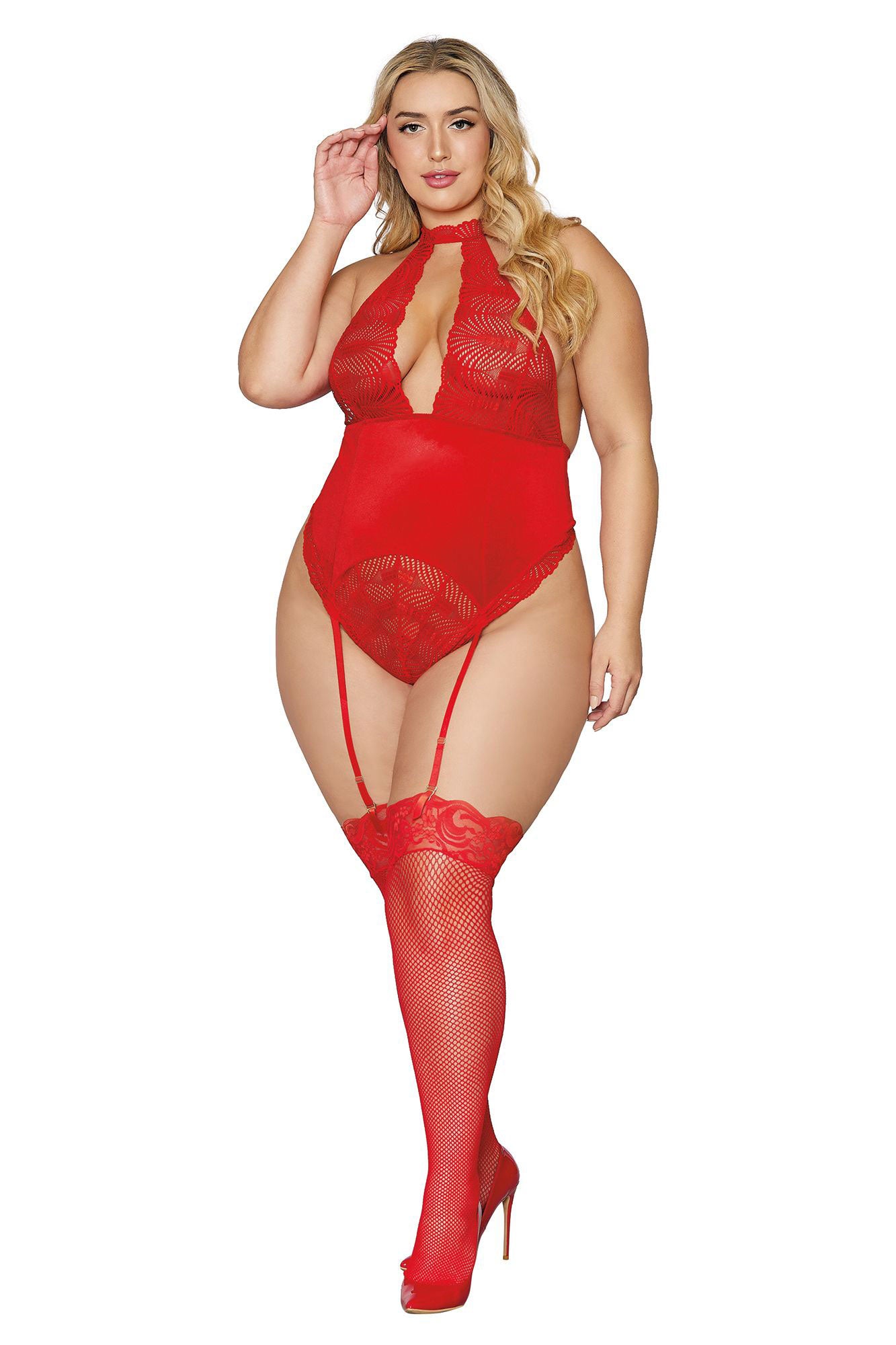 Garter Teddy - Queen Size- Lipstick Red DG-12670LRDQ